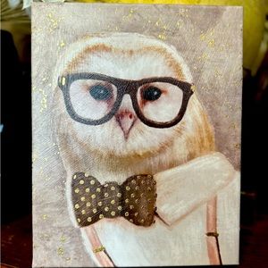 🦉 Owl with Glasses and Bow Tie Gilded Canvas Art Print 🦉